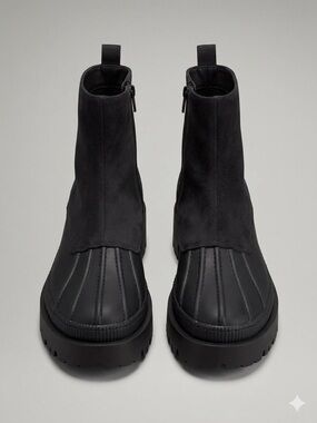 Black Ankle Duck Boots with Side Zipper